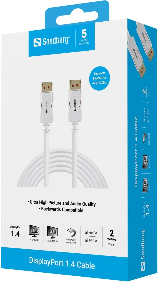 Sandberg 509-15 DisplayPort Kabel 2m - Wit