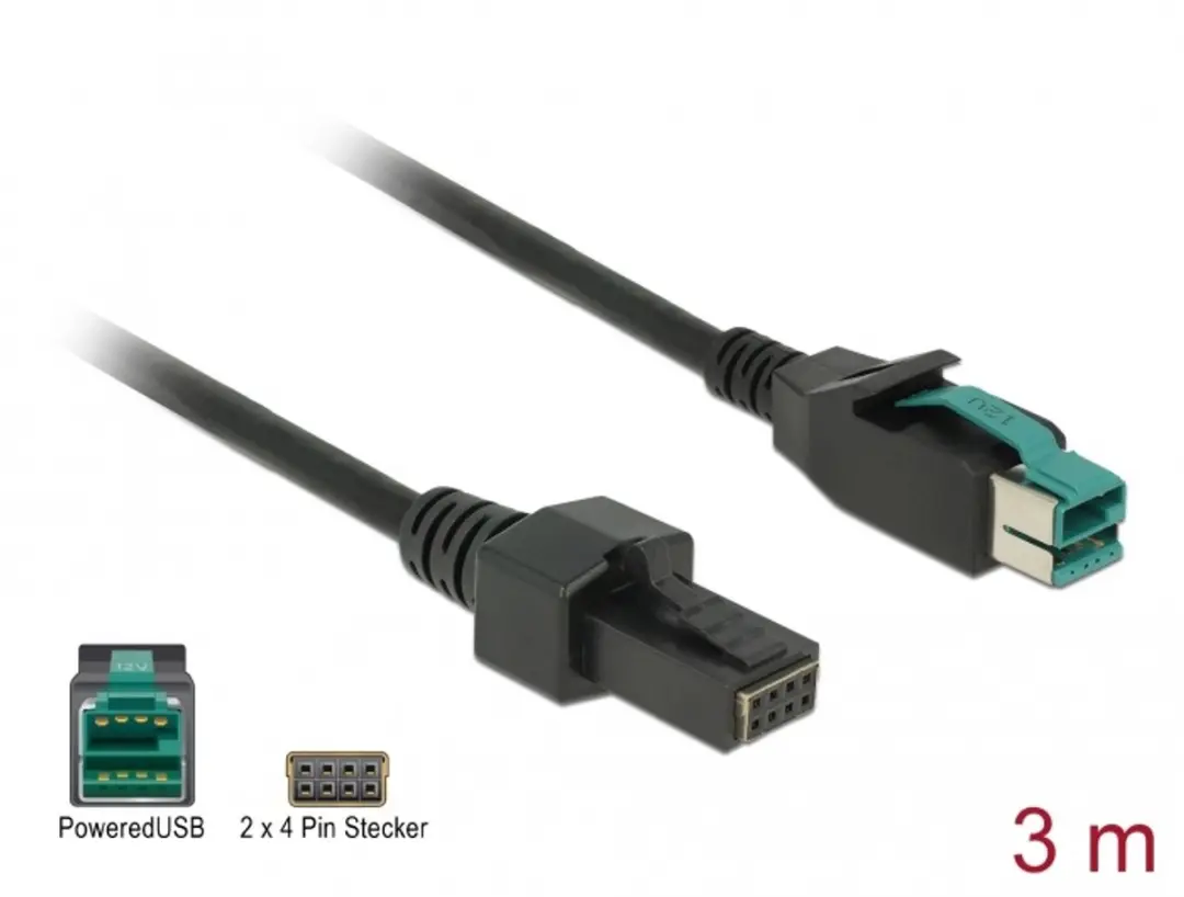 Delock PoweredUSB Kabel 12V 2x4 Pin Mannelijk 3m