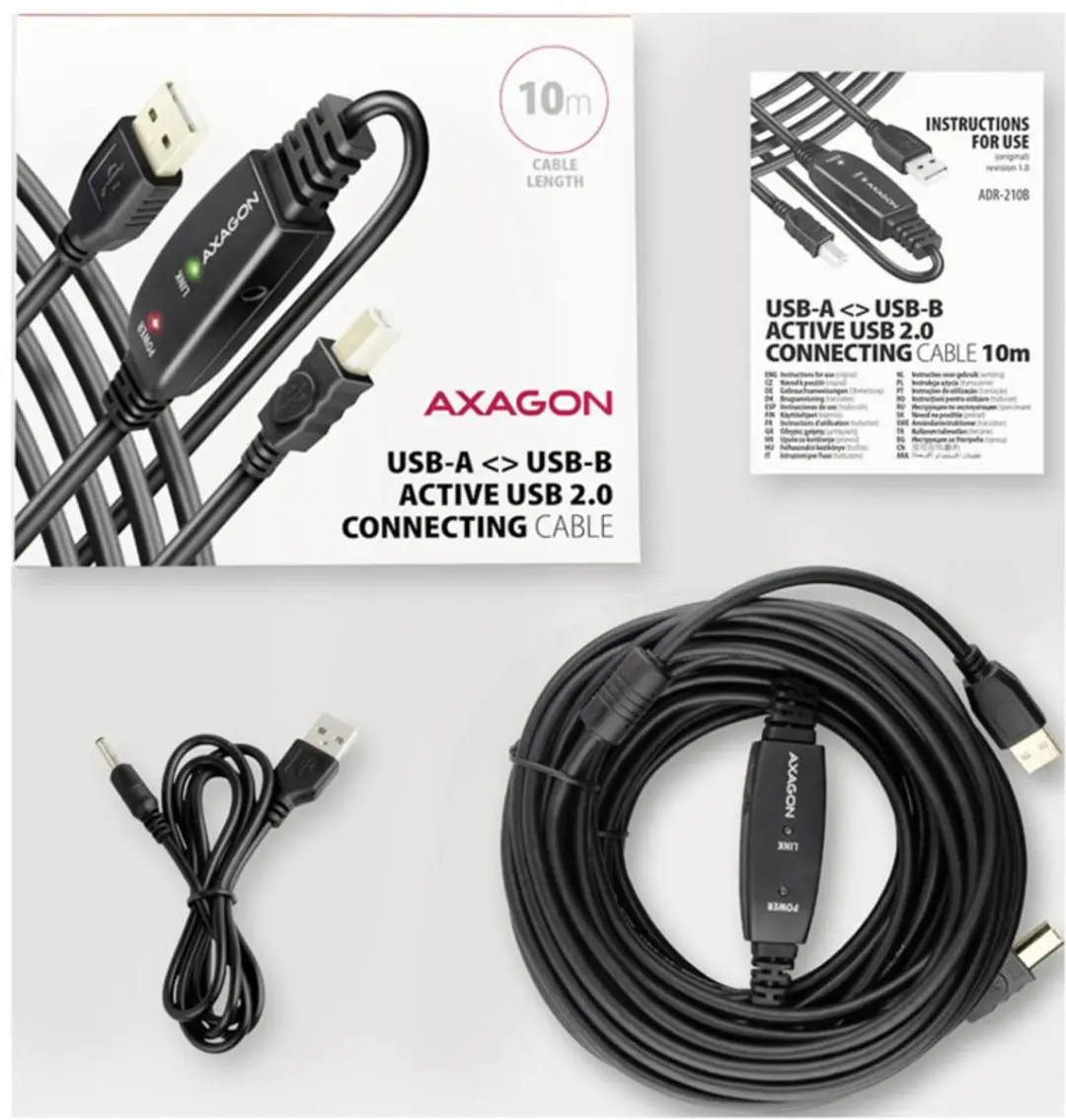 Axagon ADR-210B USB 2.0 Kabel 10m - Zwart - afbeelding 6 van 6