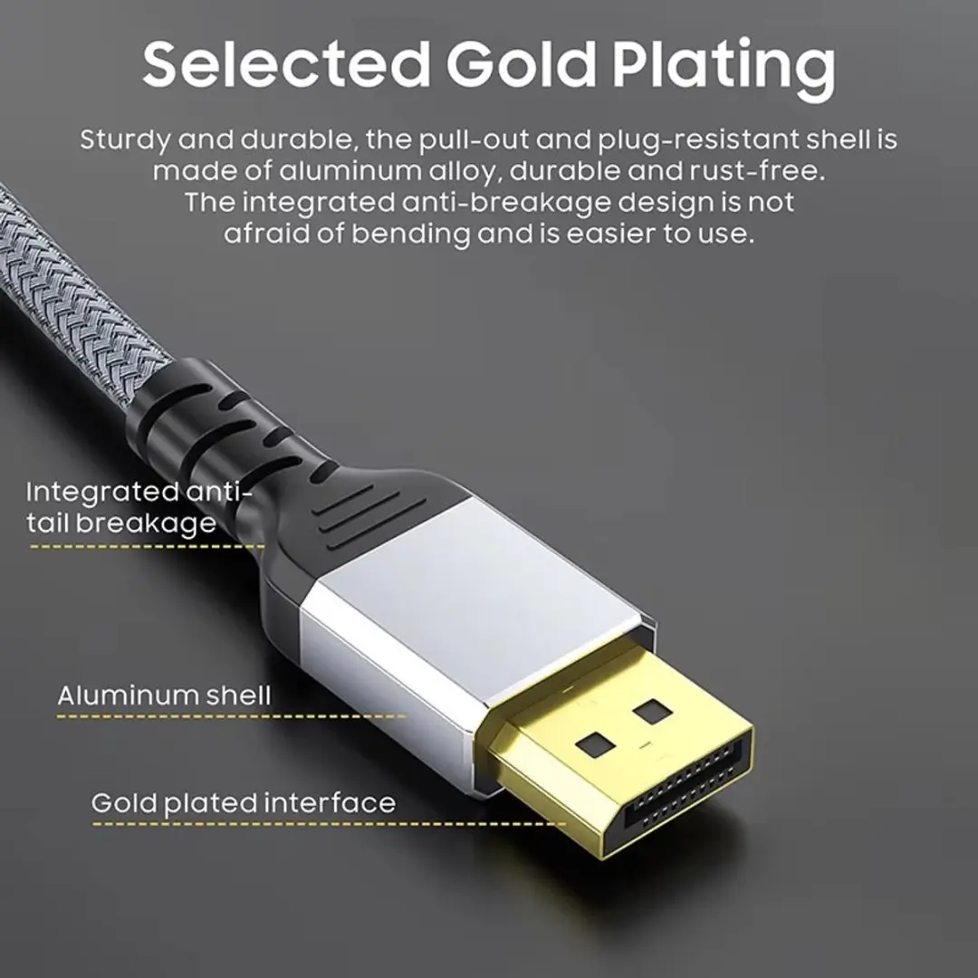 NÖRDIC DPDP-N2005 Gevlochten DisplayPort Kabel 1.4 - 8K 60Hz - 50cm