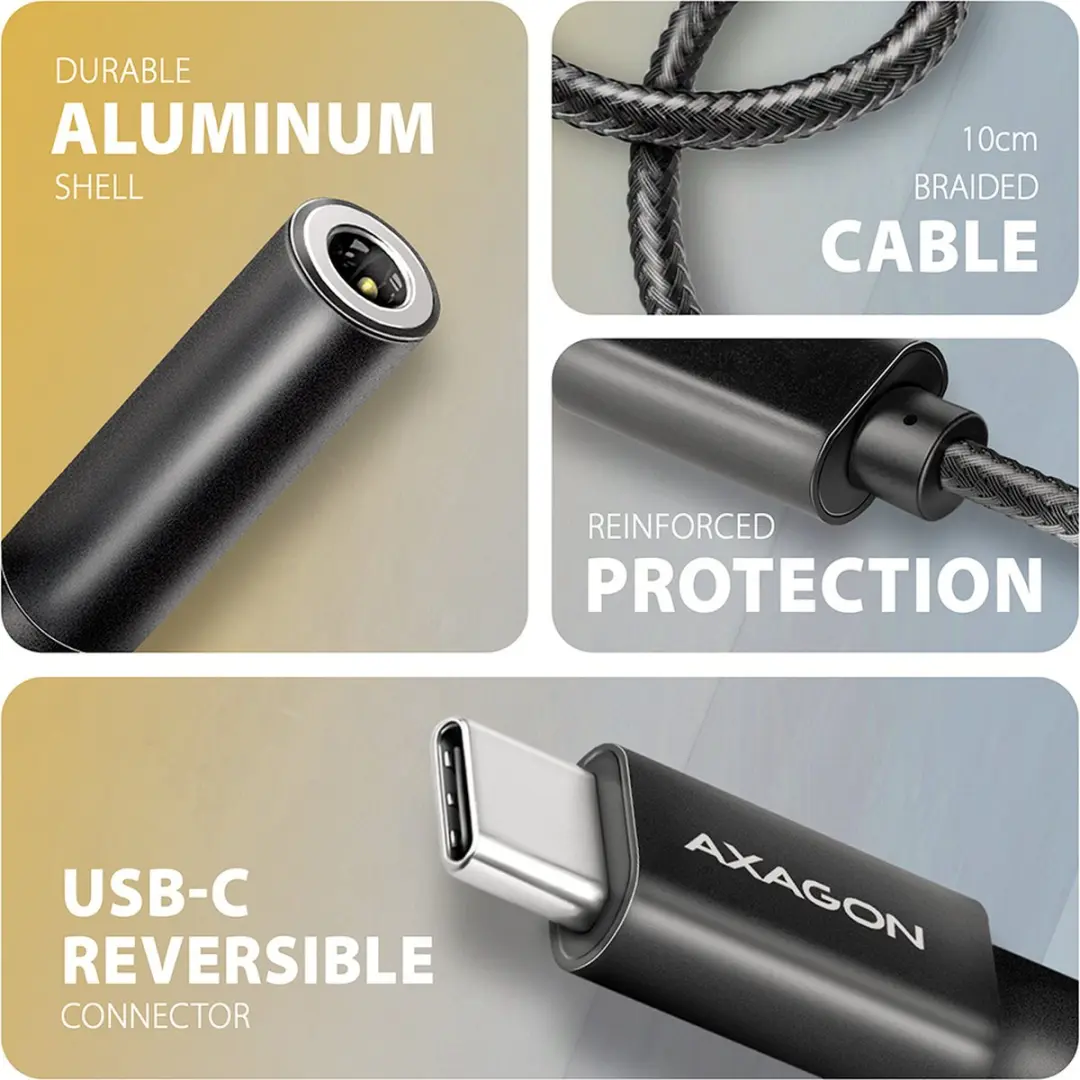 Axagon ADA-HC USB-C naar Koptelefoonaansluiting Adapter - Zwart