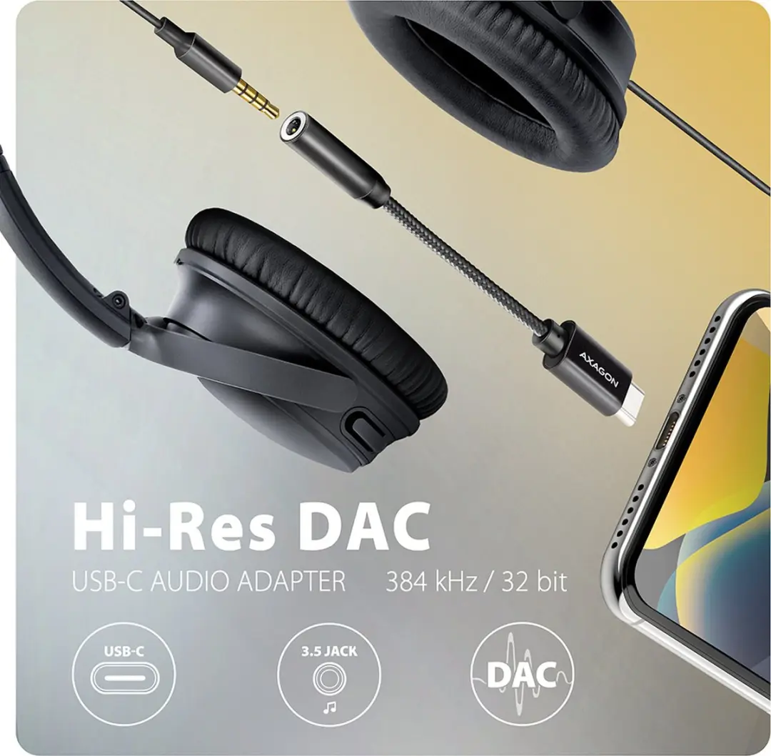 Axagon ADA-HC USB-C naar Koptelefoonaansluiting Adapter - Zwart