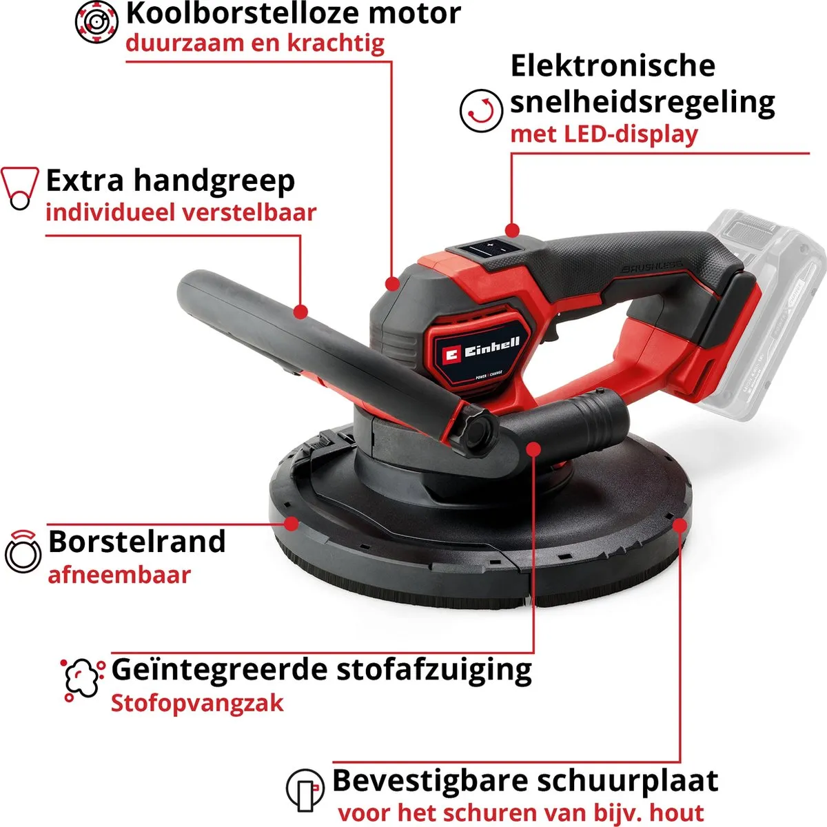 Einhell TP-DWS 18/225 Li BL Solo Accu Wandschuurmachine - 18V - Ø225mm