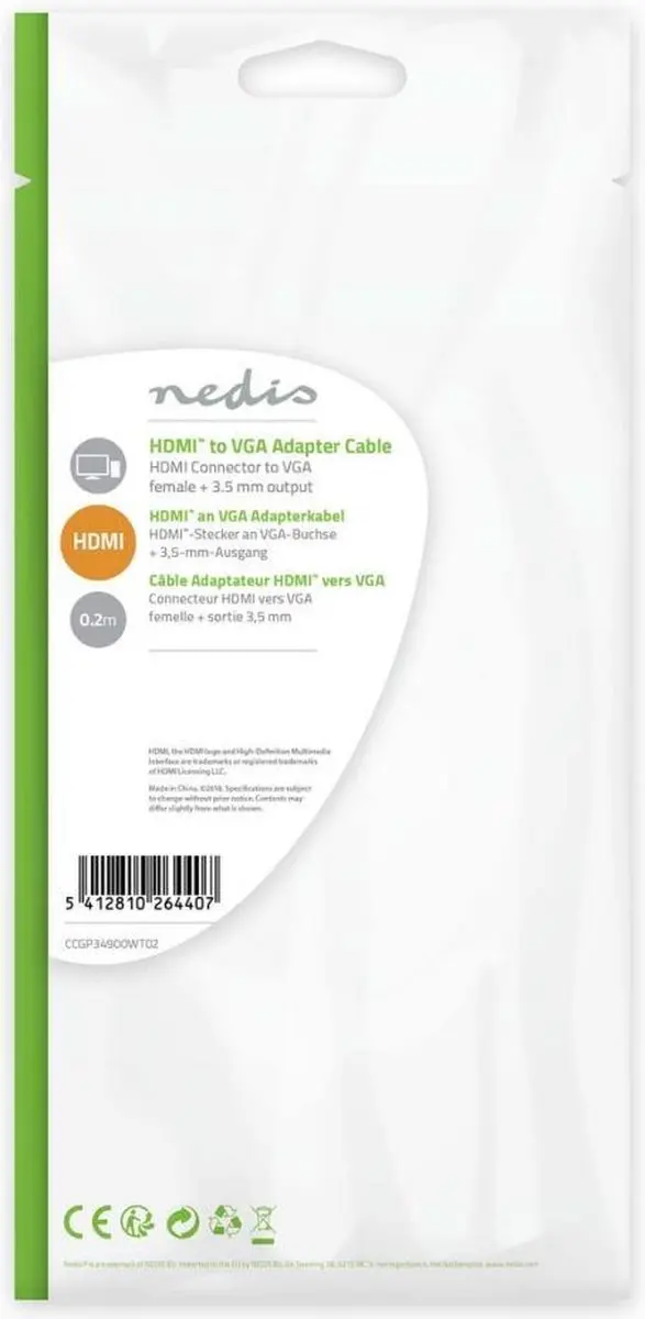 Nedis HDMI naar VGA Kabel 1080p 0,2m - Wit - afbeelding 6 van 6