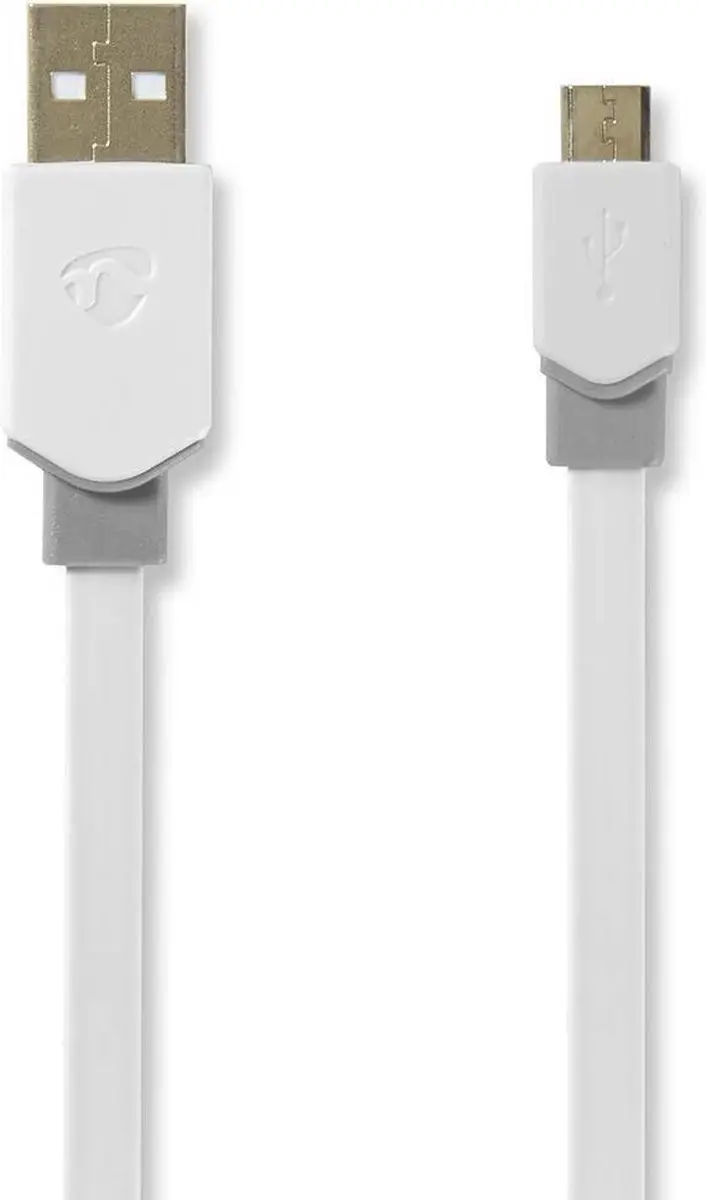 Nedis USB 2.0 A naar Micro-B Kabel 1m - Verguld - Plat - Wit