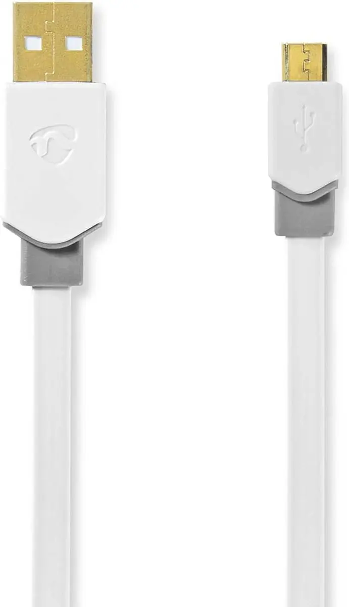 Nedis USB 2.0 A naar Micro-B Kabel 1m - Verguld - Plat - Wit - afbeelding 6 van 6