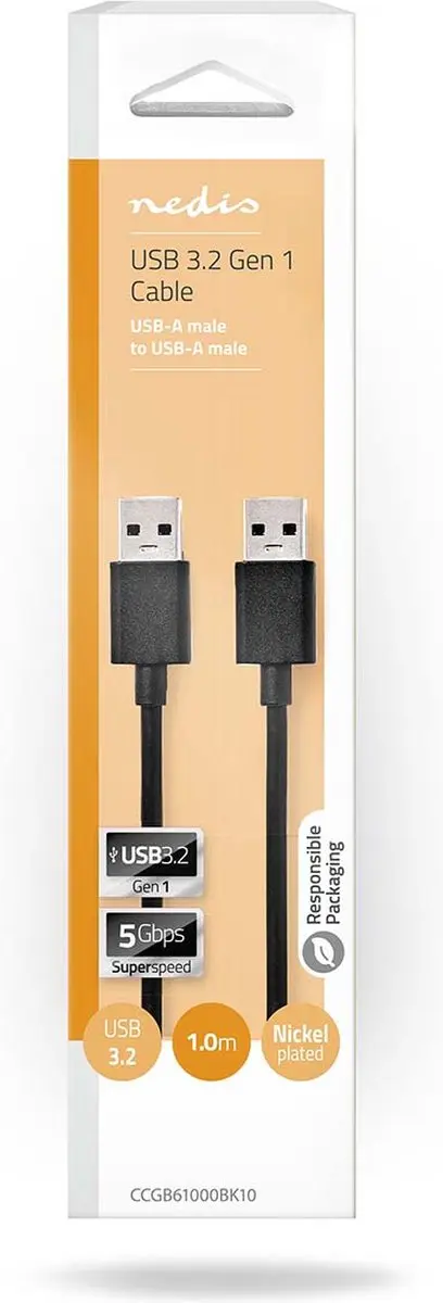 Nedis USB 3.2 Gen 1 A-A Kabel 5Gbps 1m - Zwart