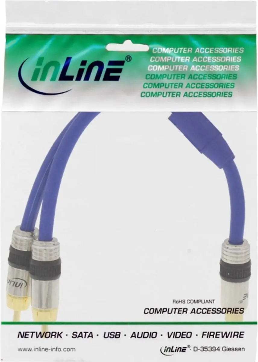 InLine Cinch-Y Kabel Blauw 0,25m - 1x V naar 2x M