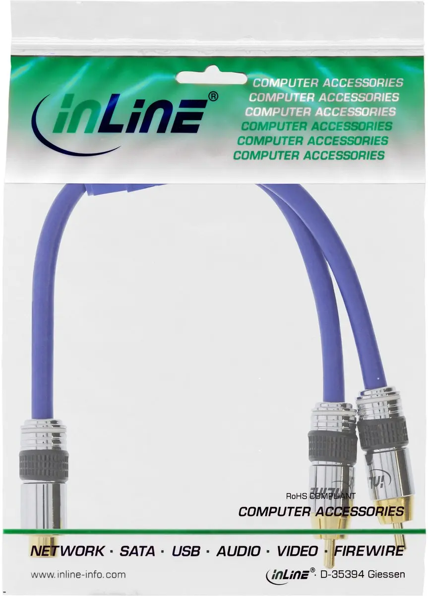 InLine Cinch-Y Kabel Blauw 0,25m - 1x V naar 2x M