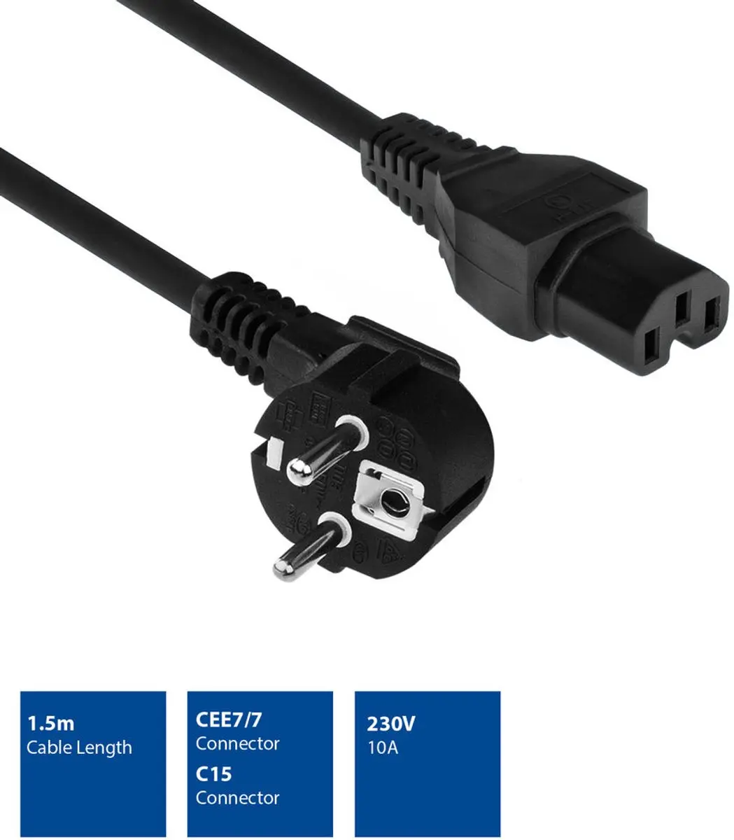ACT AK5001 Netsnoer Schuko CEE 7/7 Haaks - 1,5m