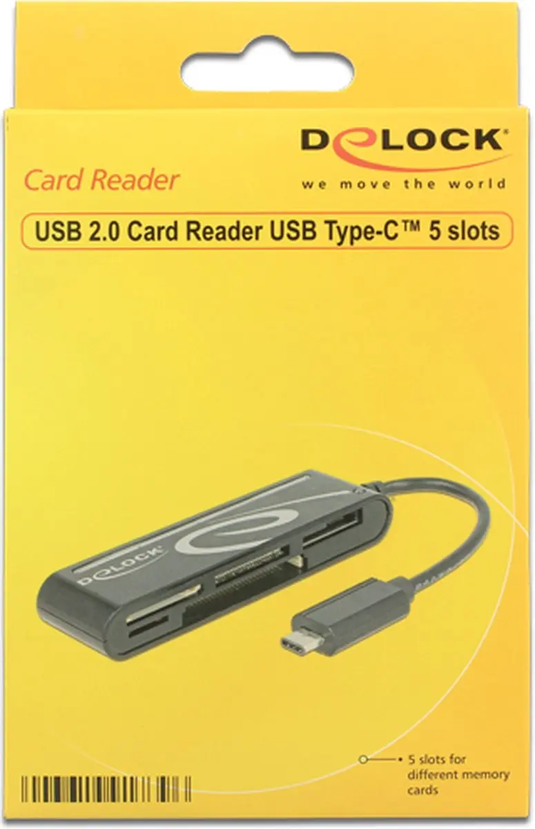 Delock 91739 USB-C Geheugenkaartlezer - 5 Sleuven - USB 2.0 - Zwart