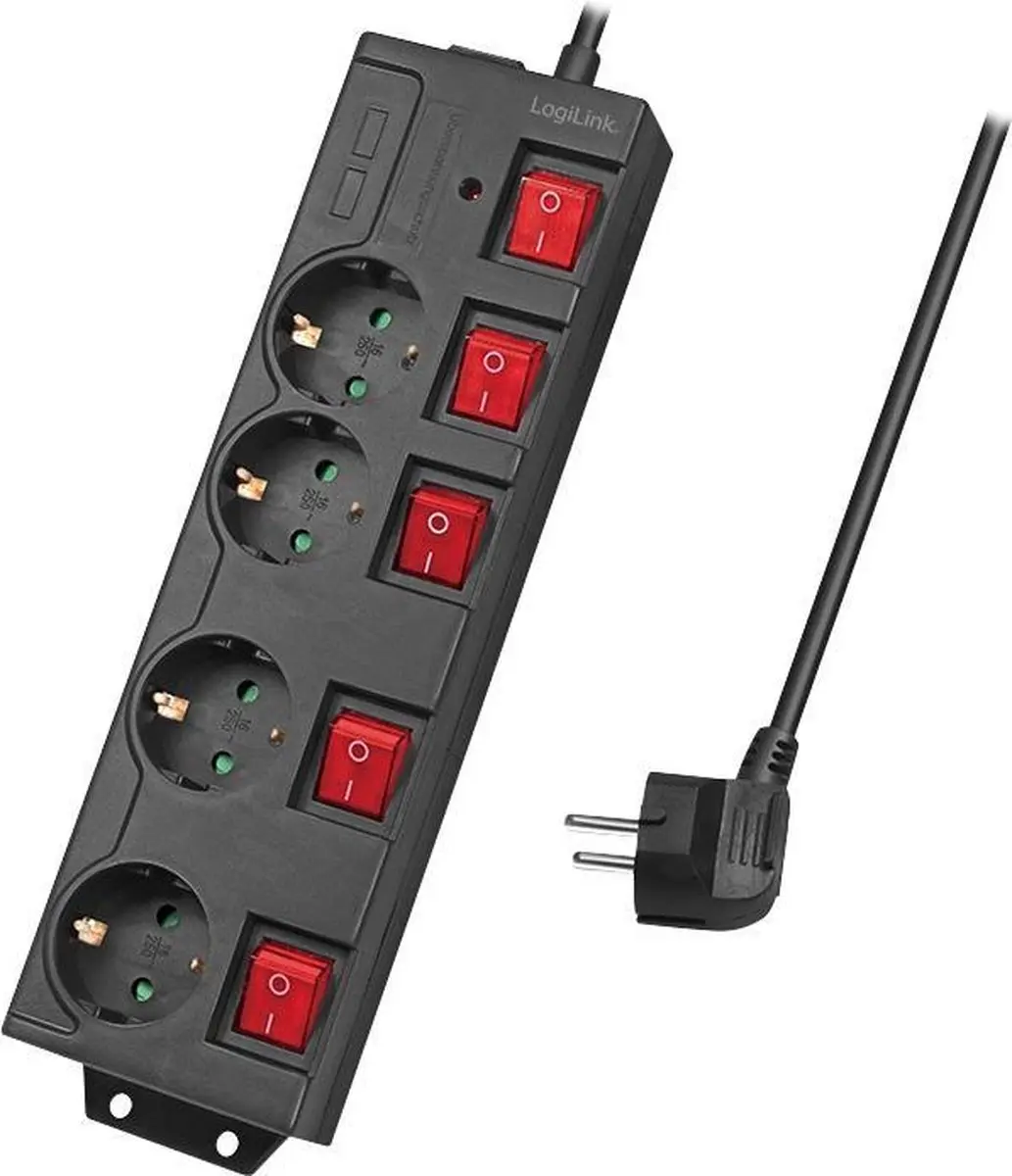 Logilink LPS251 Stekkerdoos 4-voudig - 3600W - 1,5m - Zwart