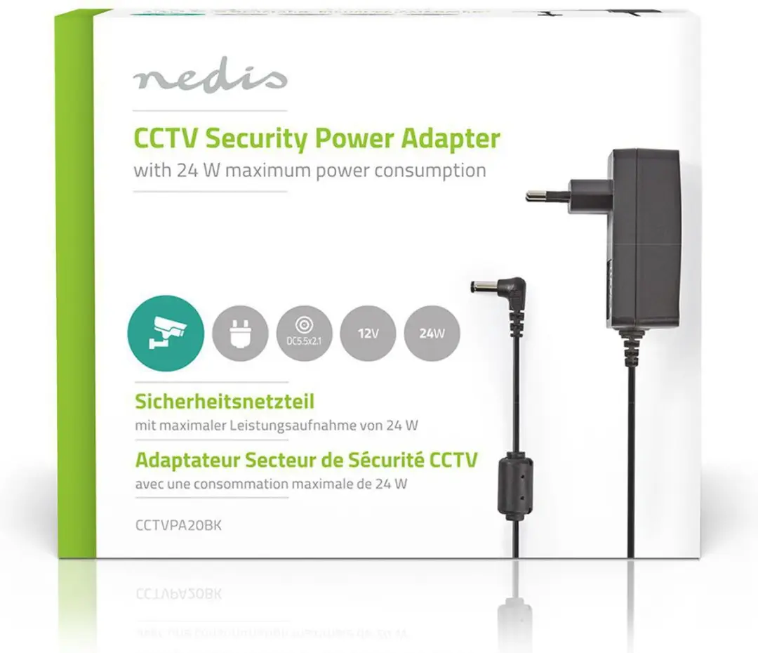 Nedis CCTVPA20BK Stroomadapter 12V 2.0A - 5.5x2.1mm - 1.5m - Zwart