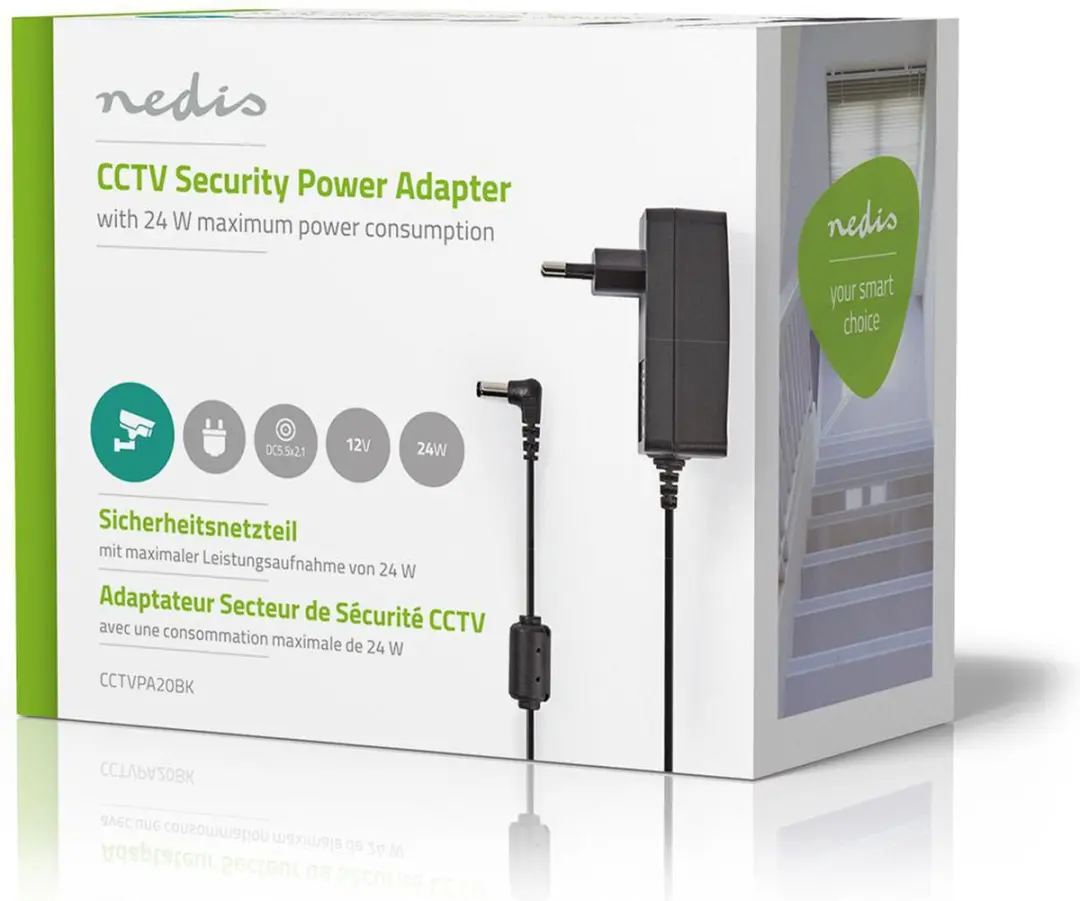Nedis CCTVPA20BK Stroomadapter 12V 2.0A - 5.5x2.1mm - 1.5m - Zwart