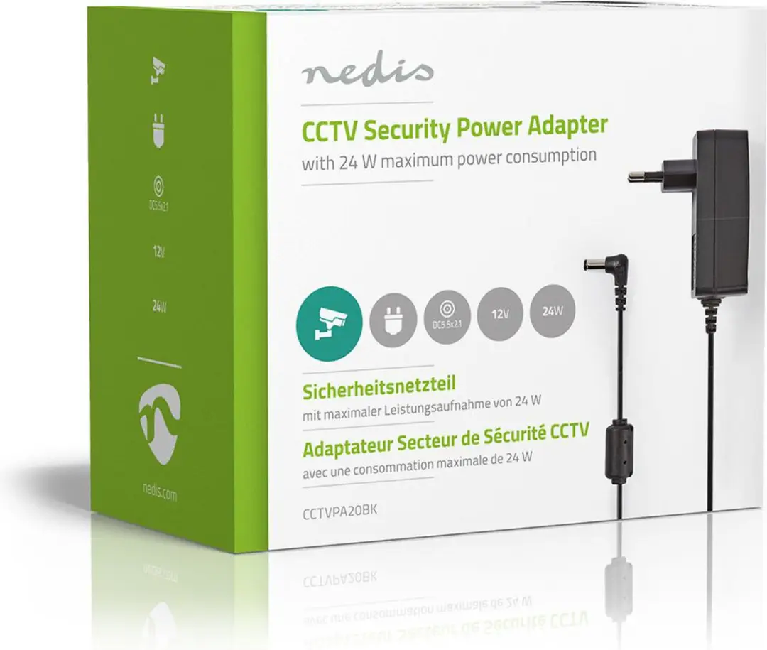 Nedis CCTVPA20BK Stroomadapter 12V 2.0A - 5.5x2.1mm - 1.5m - Zwart