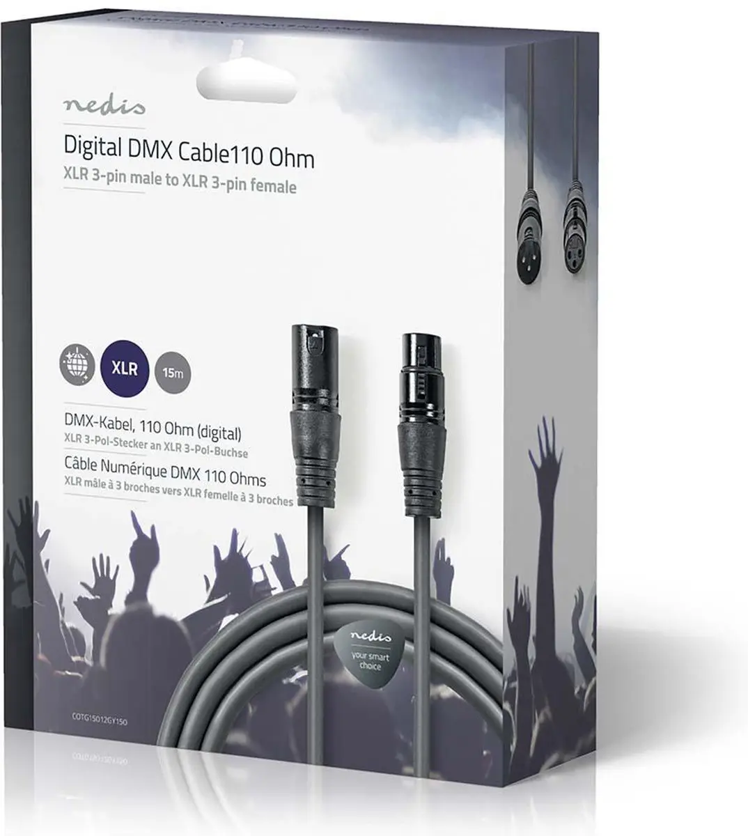 Nedis DMX-Adapterkabel XLR 3-Pins Male naar Female 15m - Donkergrijs