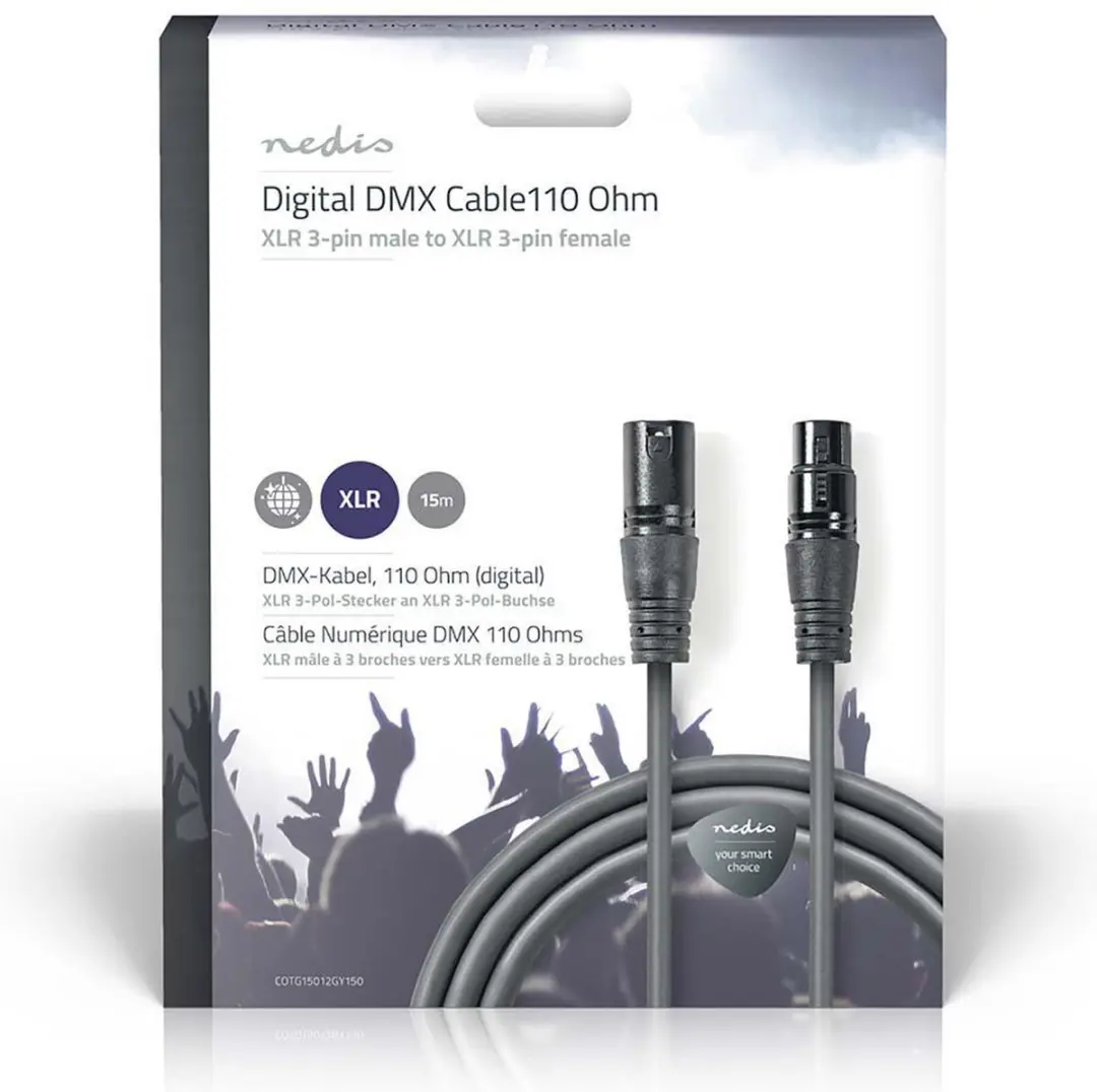 Nedis DMX-Adapterkabel XLR 3-Pins Male naar Female 15m - Donkergrijs