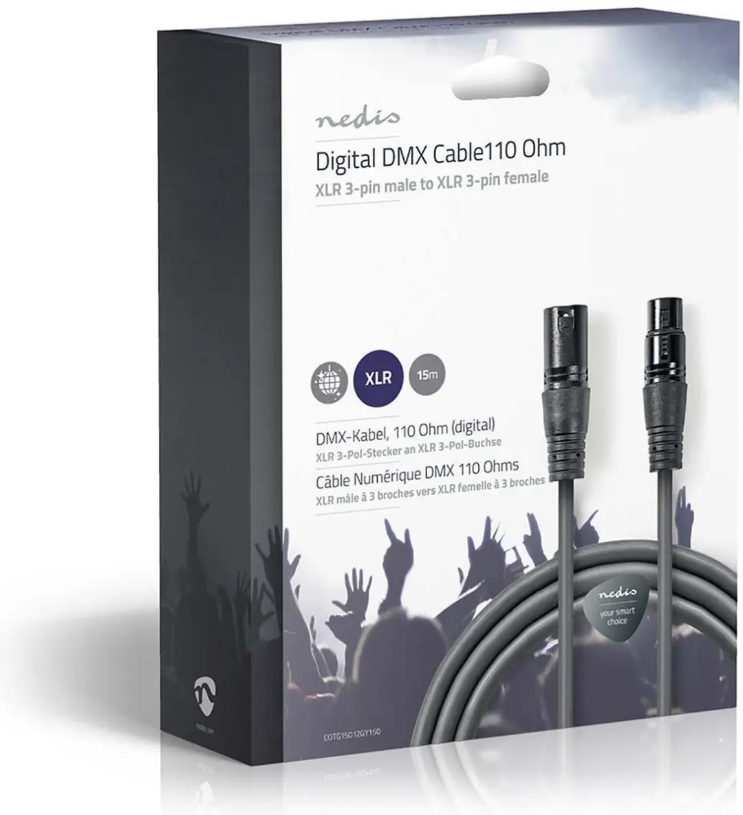 Nedis DMX-Adapterkabel XLR 3-Pins Male naar Female 15m - Donkergrijs