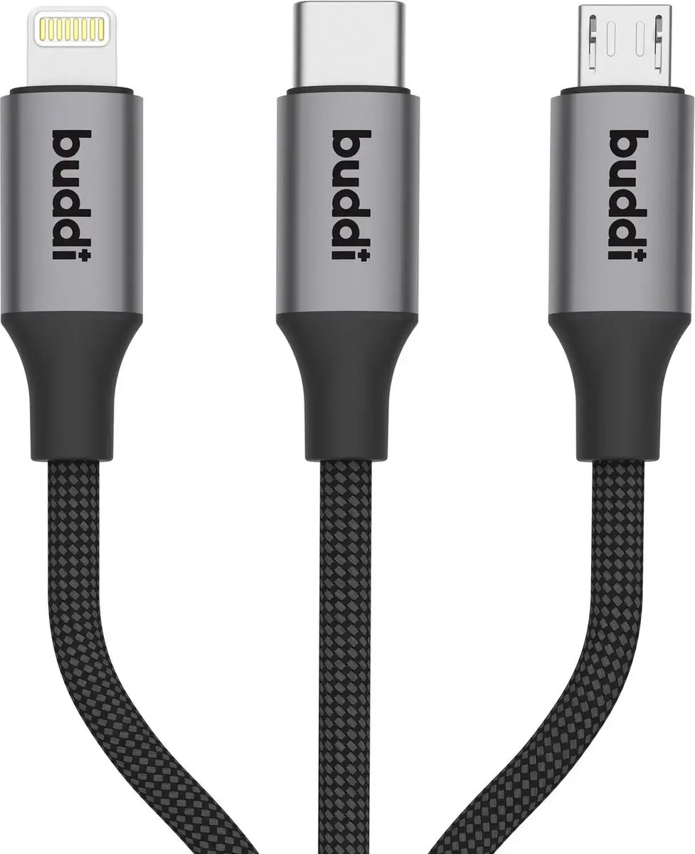 Buddi Flex 3-in-1 USB-C Kabel 1.5M - Zwart