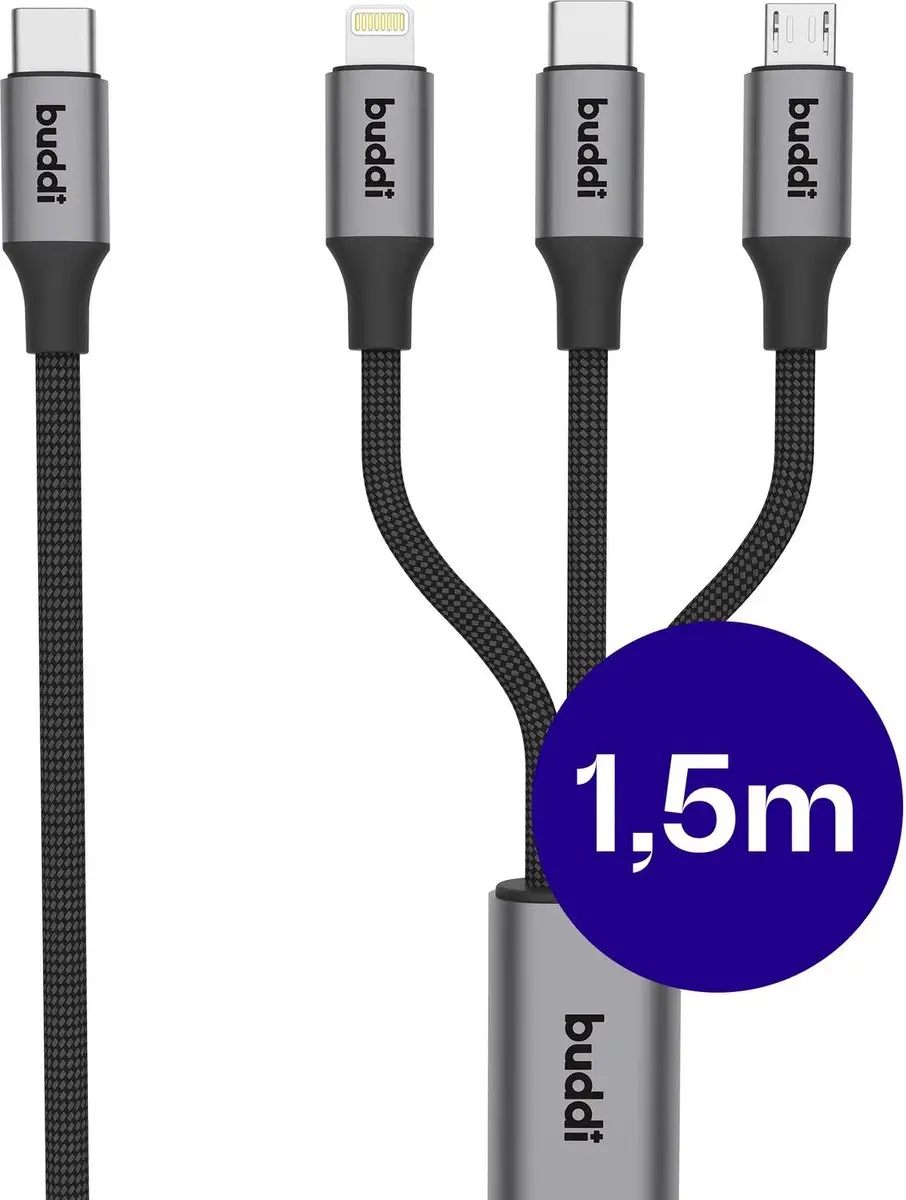 Buddi Flex 3-in-1 USB-C Kabel 1.5M