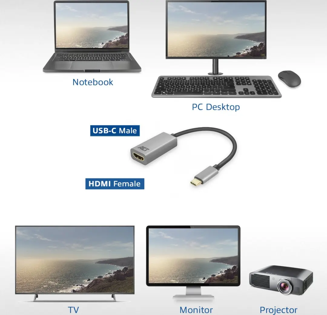 ACT AC7010 USB-C naar HDMI Adapter - Zilver
