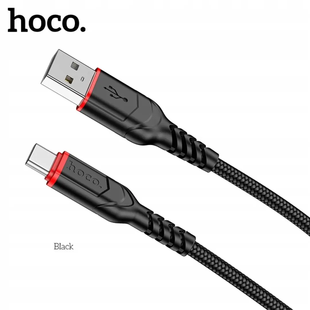 Hoco X59 USB-C Kabel 3A 200cm - Rood/Zwart - afbeelding 4 van 5