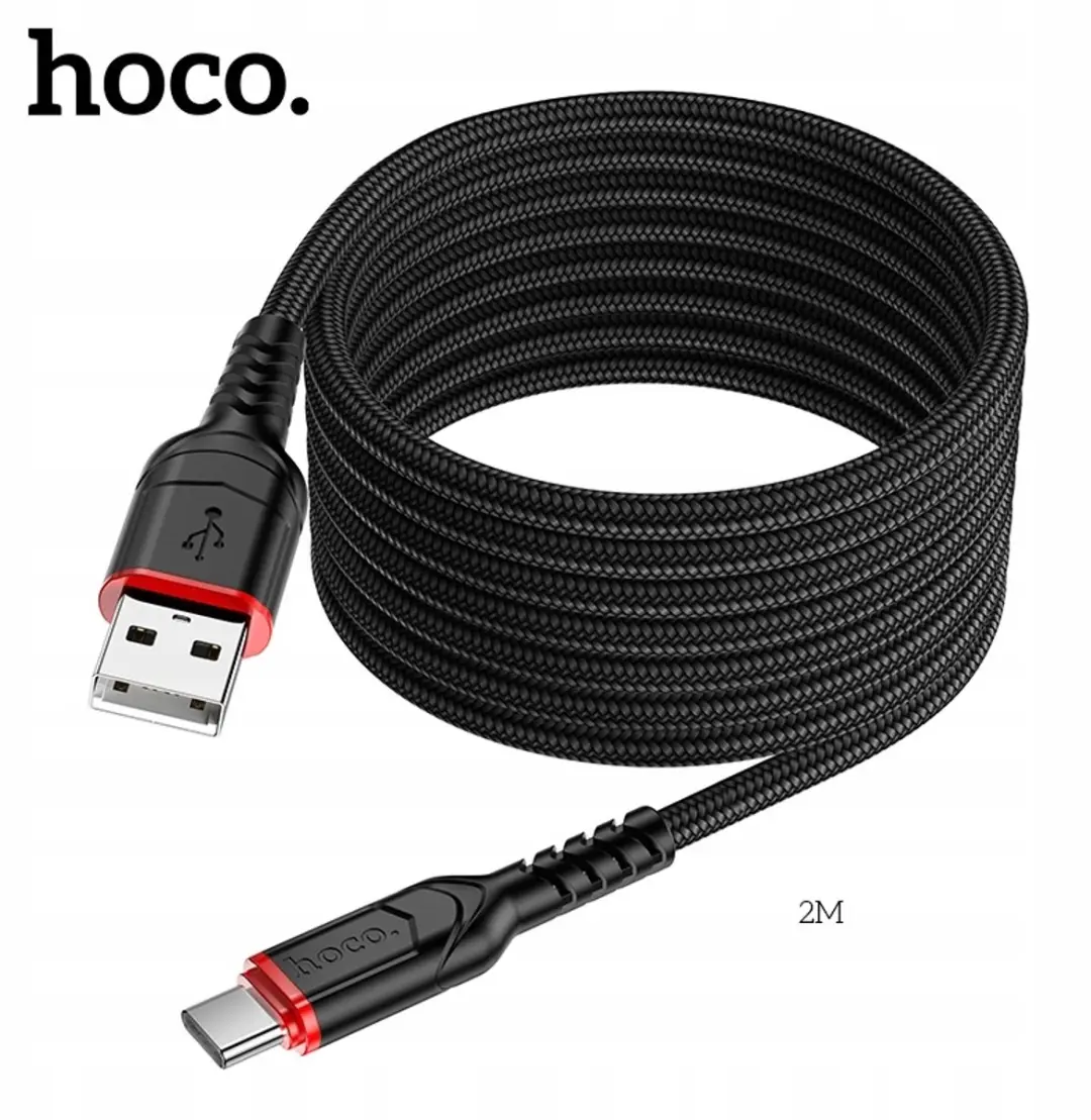 Hoco X59 USB-C Kabel 3A 200cm - Rood/Zwart - afbeelding 2 van 5