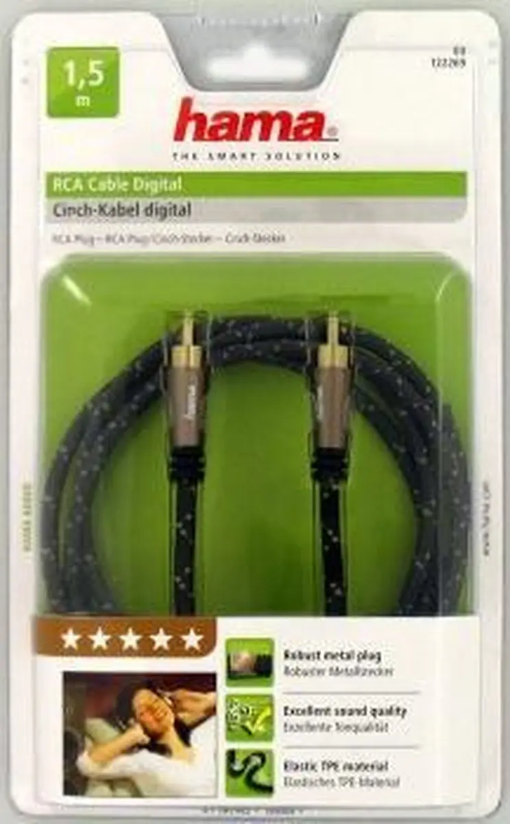 Hama Digitaal RCA Audiokabel 1.5m - Kleurenmix