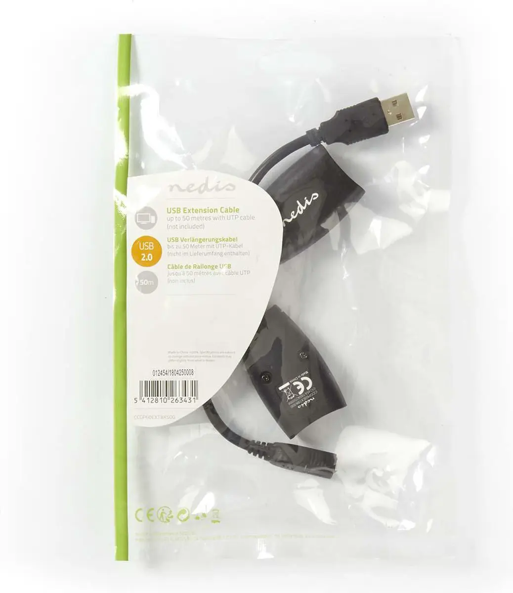 Nedis Actieve USB-Kabel CCGP60EXTBK500 - USB-A naar RJ45 - 0,2m - Zwart