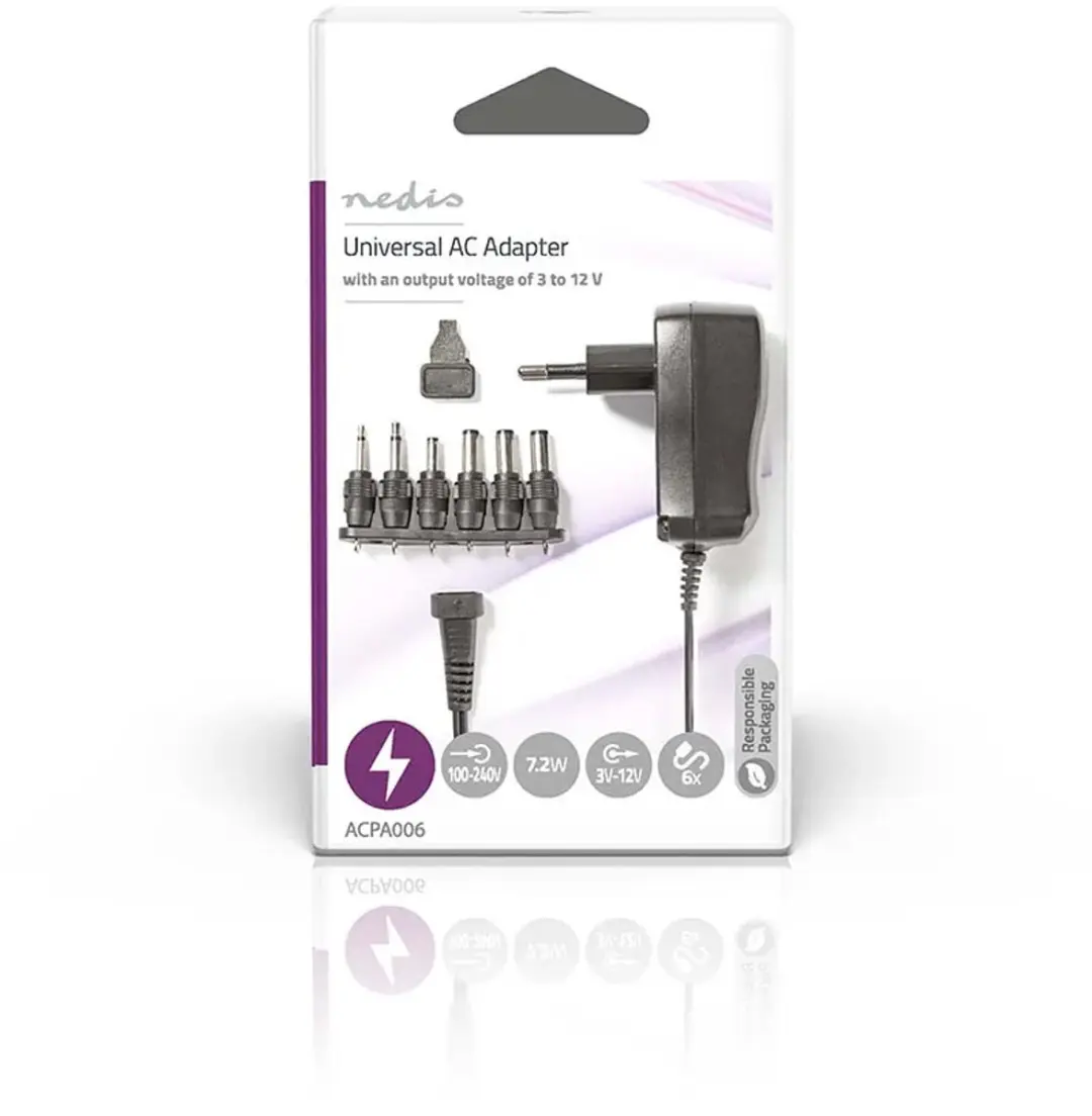 Nedis ACPA006 Universele AC-Stroomadapter 7.2W - 1.8m - Zwart