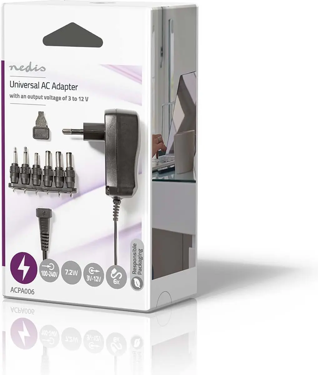 Nedis ACPA006 Universele AC-Stroomadapter 7.2W - 1.8m - Zwart