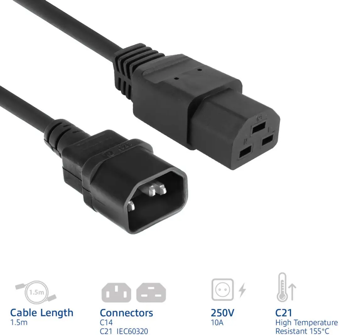 ACT AK5370 Netsnoer C14-C21 1m - Zwart