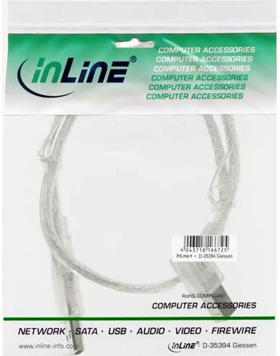 InLine USB naar USB-B Haaks Kabel 2.0 - 0,3m - Transparant