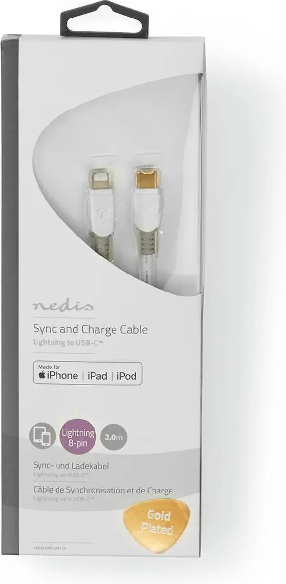 Nedis Lightning Kabel USB-C 2.0 2m - Wit