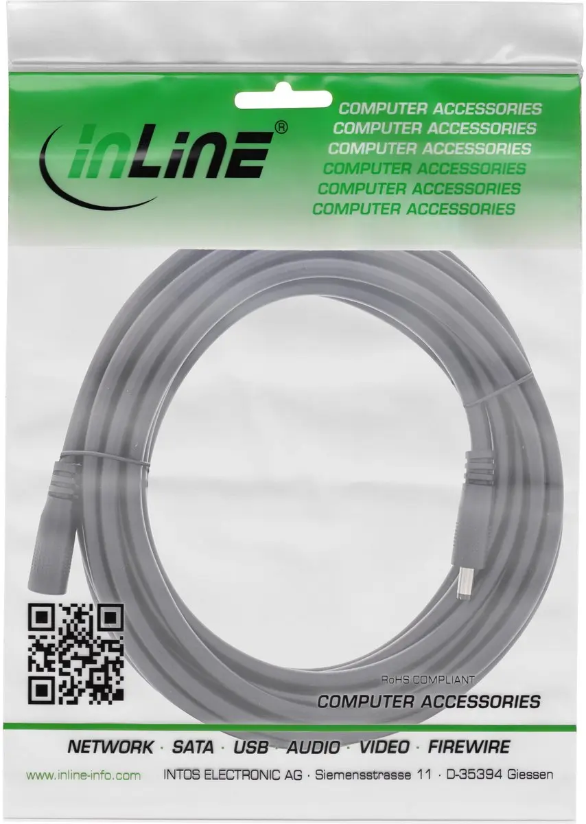 InLine DC Verlengkabel 5m - 4,0x1,7mm 140W Zwart