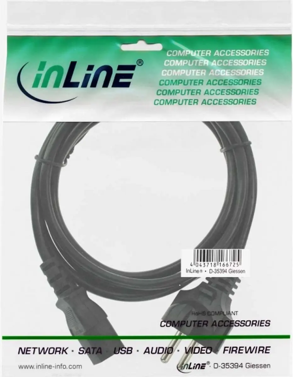 InLine C13 CEE 7/7 Stroomkabel 3x0,75mm - 1,8m - Zwart