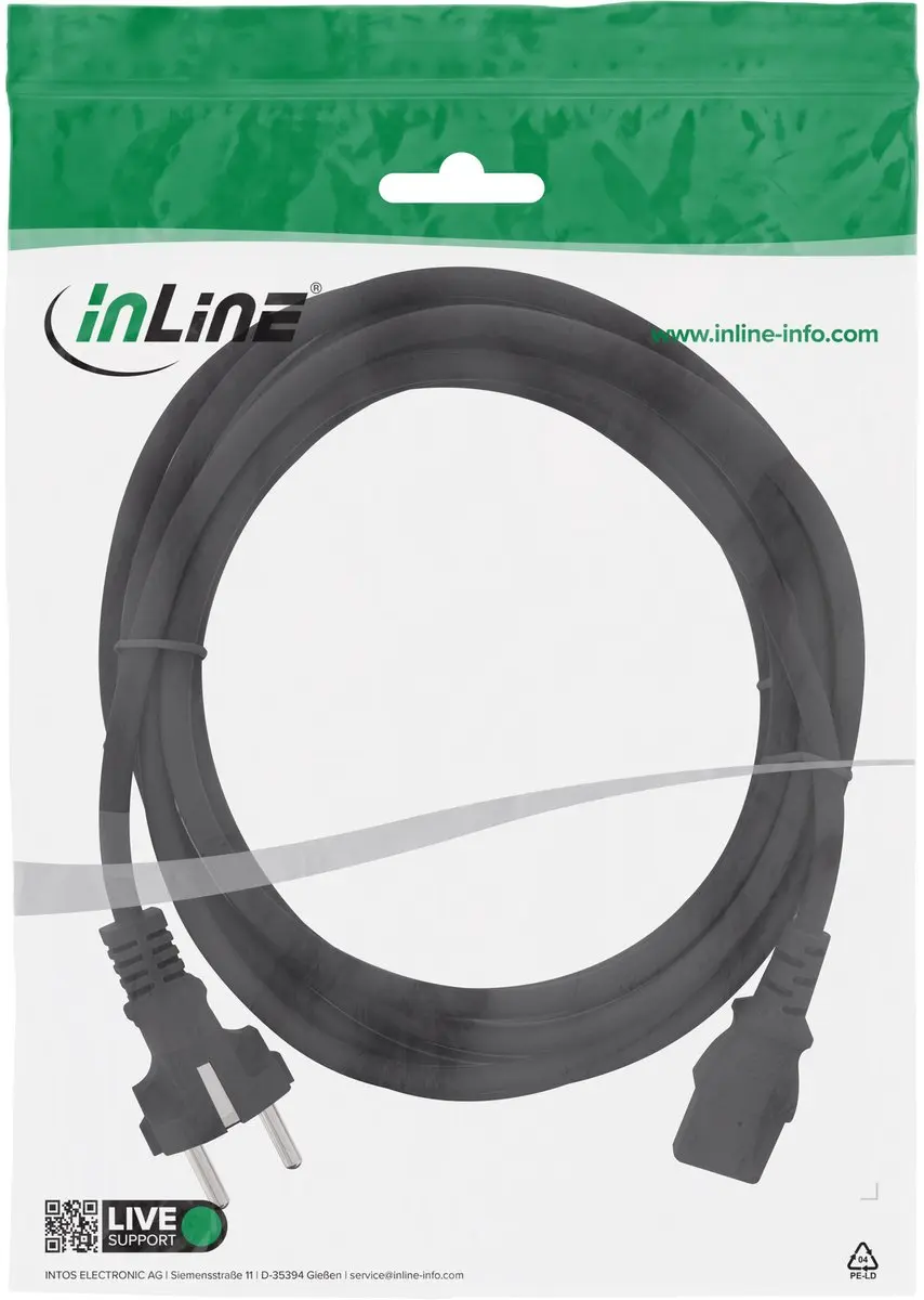 InLine C13 CEE 7/7 Stroomkabel 3x0,75mm - 1,8m - Zwart