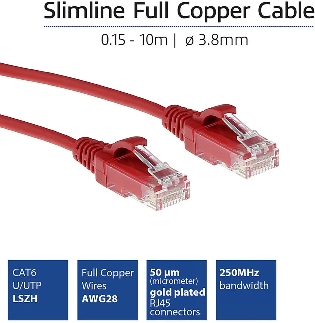 ACT DC9530 Rode LSZH CAT6 Patchkabel 0,15m - Snagless