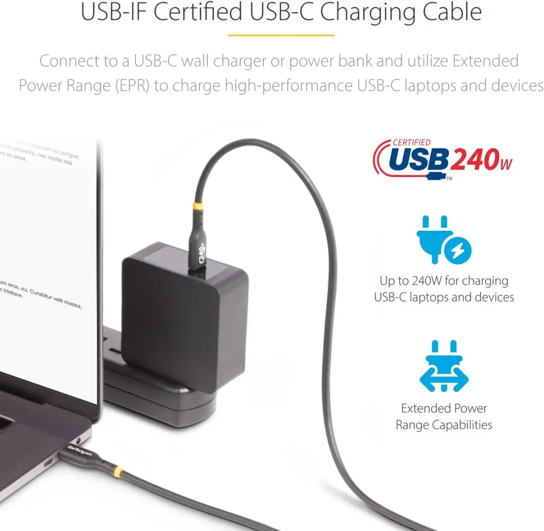 Startech USB2EPR1M USB-C Laadkabel 240W PD EPR - Zwart