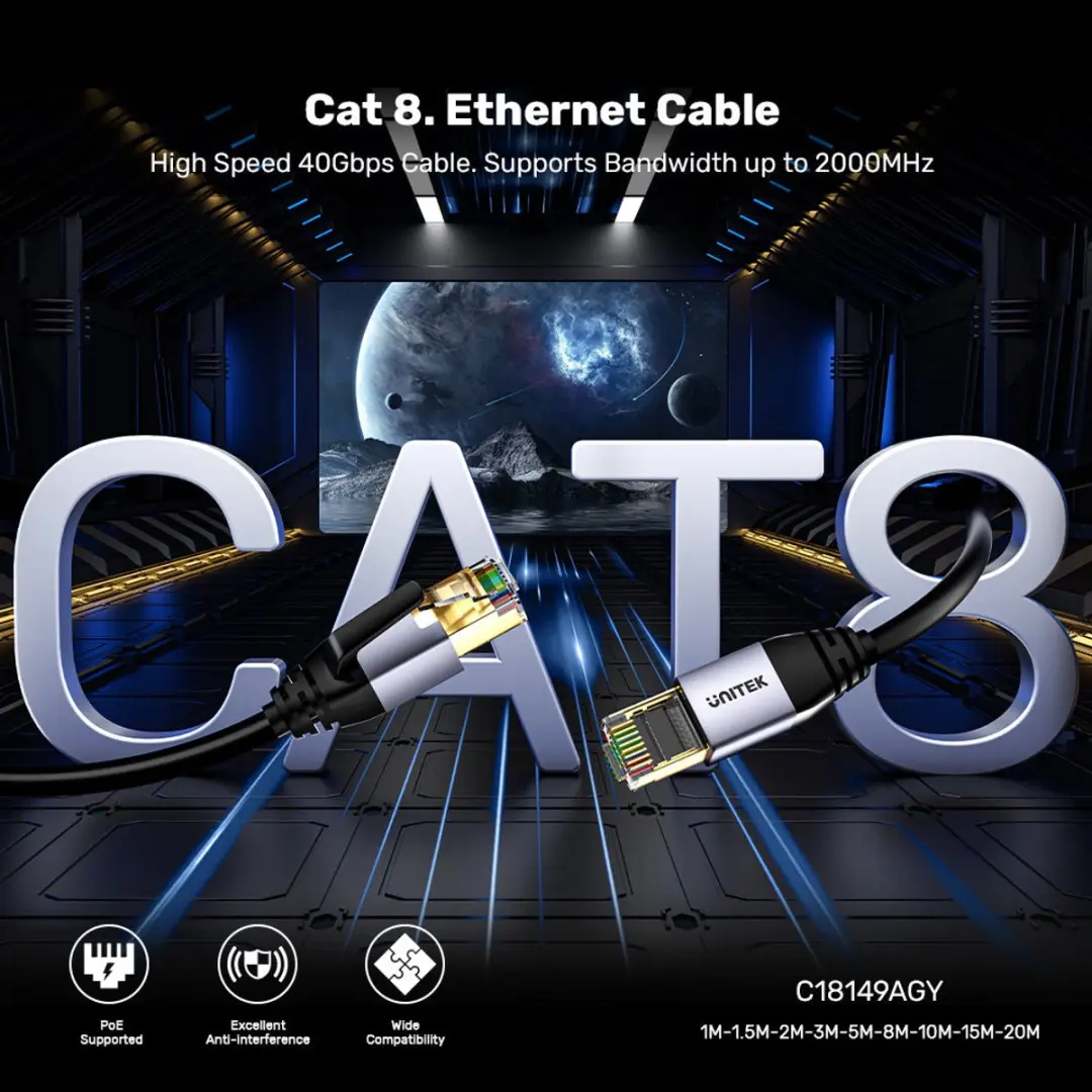 UNITEK C18149AGY03-1.5M Netwerkkabel Cat8 S/FTP