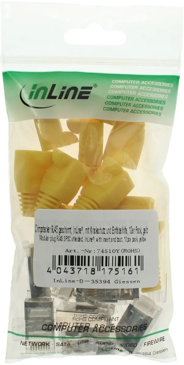 InLine RJ45 Krimpconnectoren CAT6 STP - 10 Stuks Geel