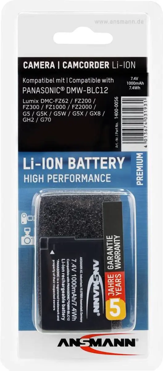 Ansmann Accu 7.4V 1000mAh - Panasonic Camera - 1400-0056