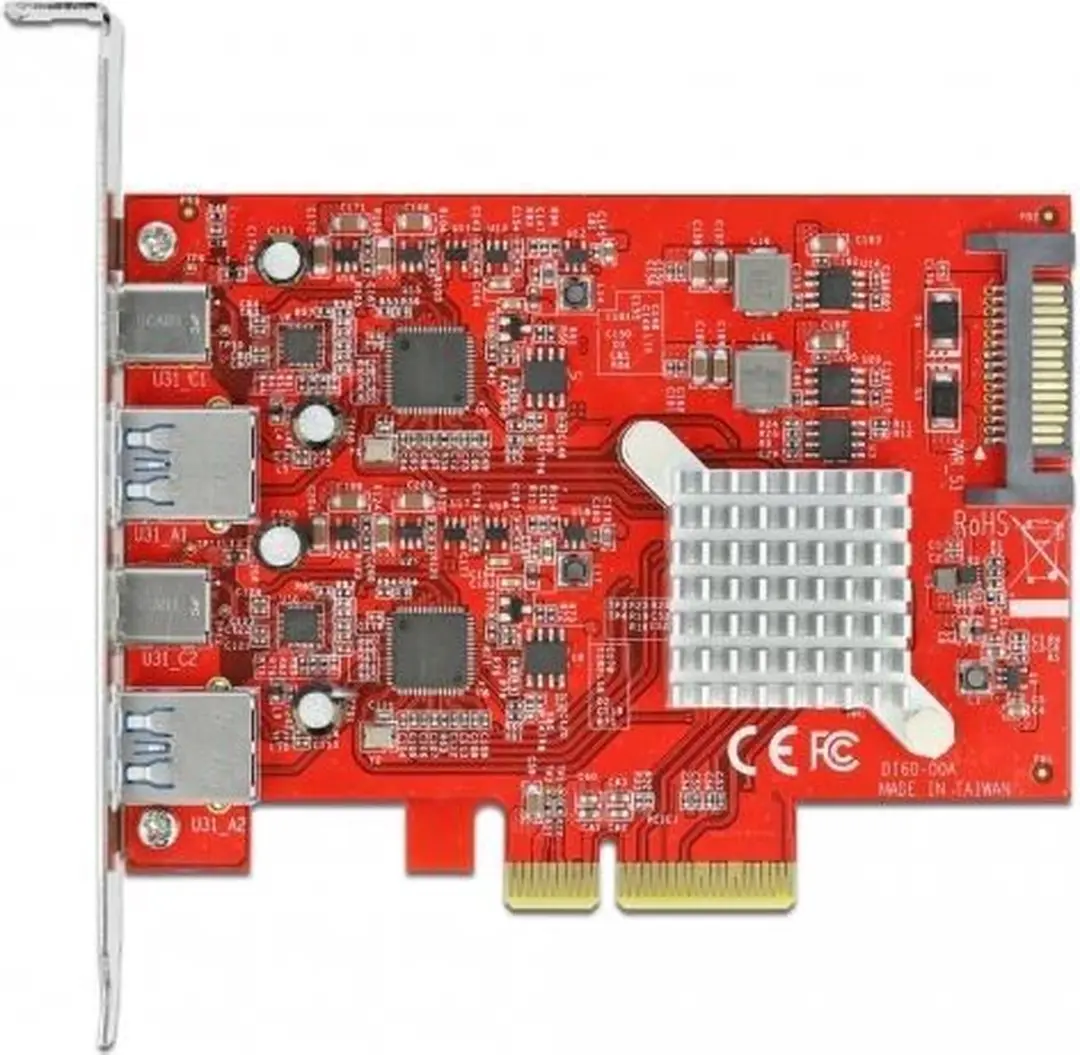 Delock PCIe x4 Kaart 10Gbps USB - 2x USB-A + 2x USB-C - Zwart