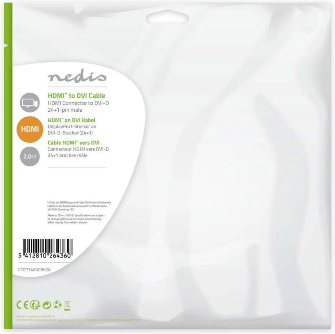 Nedis HDMI Kabel DVI-D 24+1-Pins 2m - Zwart