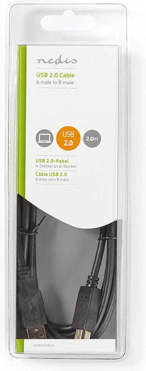 Nedis USB 2.0 A-B Kabel 2m - Zwart