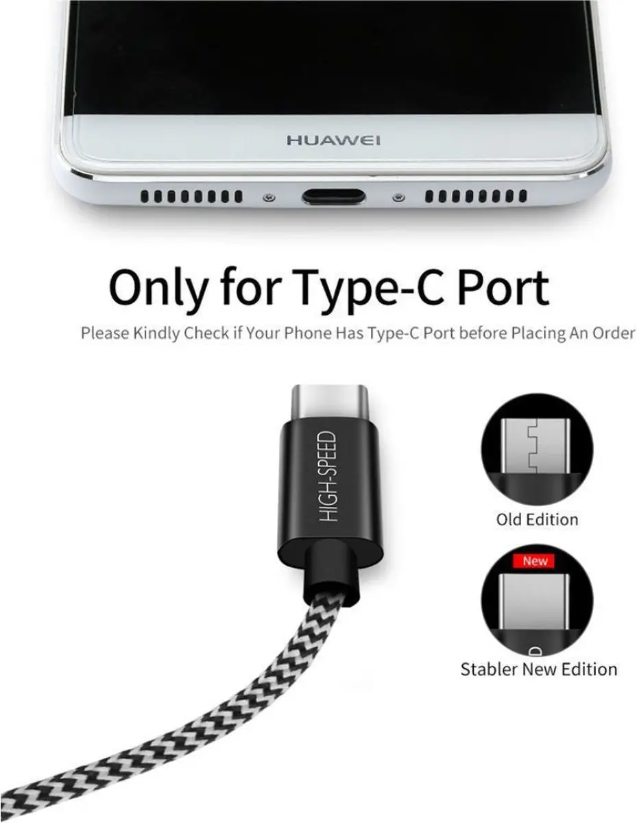 Dux Ducis 2.1A USB-A naar USB-C Kabelset 3 Stuks - 0.25m/1m/2m - Zwart/Wit