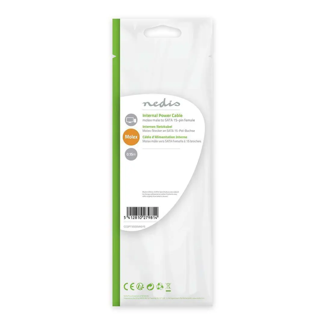 Nedis CCGB73500VA015 Voedingskabel Molex-SATA 15-Pins - 15cm - Verguld - Multicolor