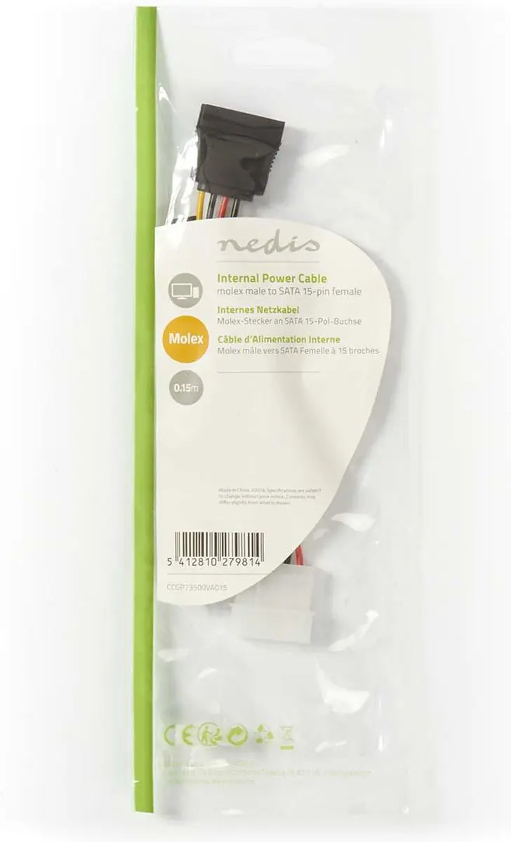 Nedis CCGB73500VA015 Voedingskabel Molex-SATA 15-Pins - 15cm - Verguld - Multicolor