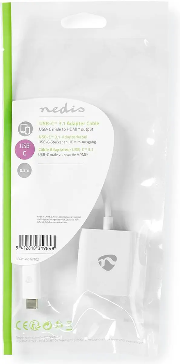 Nedis CCGP64651WT02 USB-C naar HDMI Adapter 4K30 - 20cm - Wit