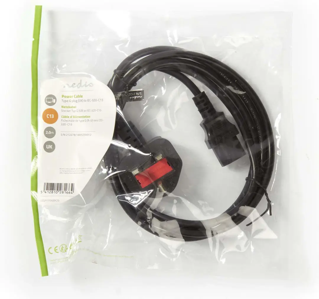 Nedis Stroomkabel CEGP11100BK20 UK Male IEC-320-C13 - 2m - Zwart